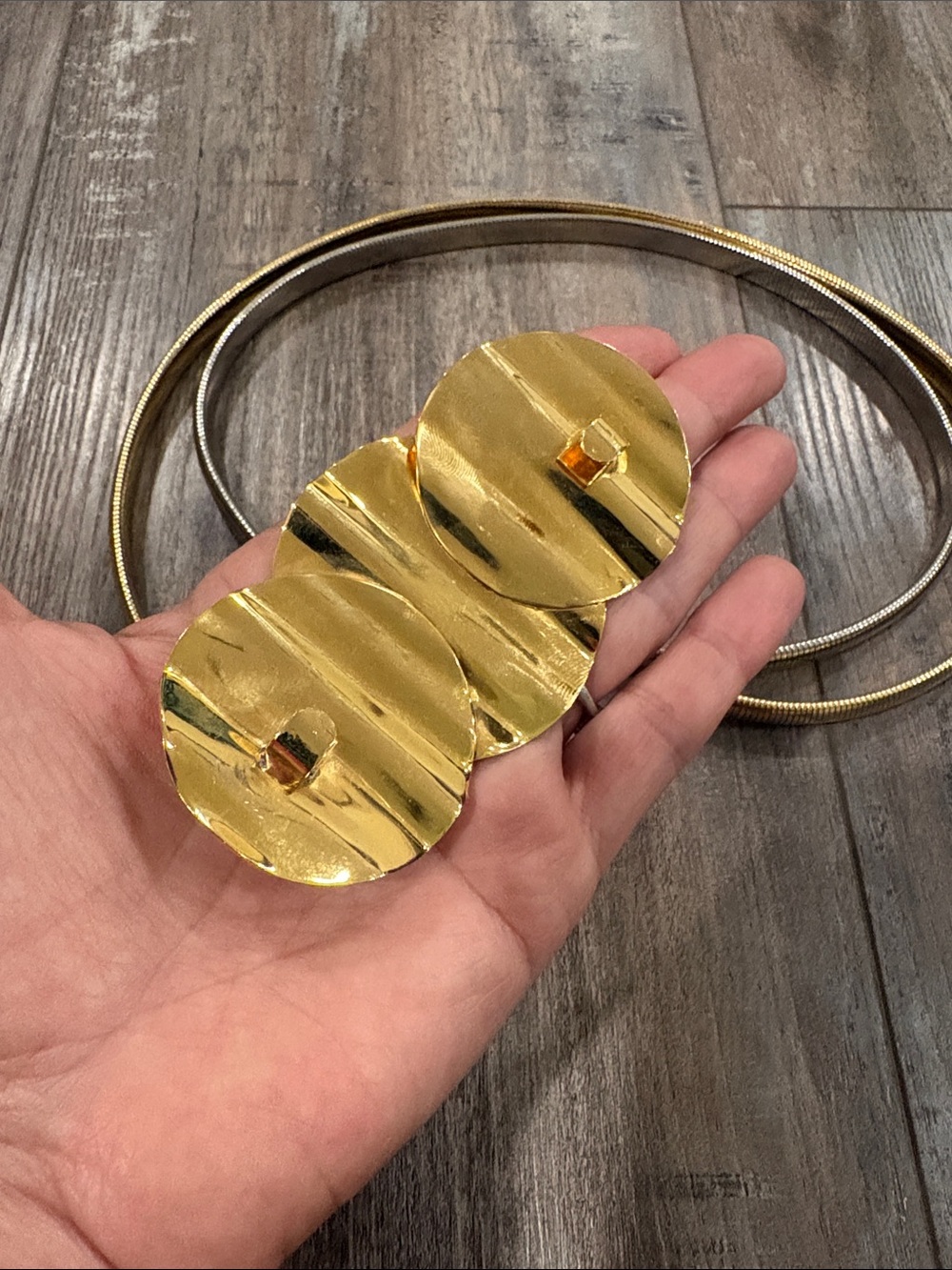 Vintage 80’s Metal Stretchy Snake Belt Shiny Gold & Silver Metallic set - Picture 3 of 9